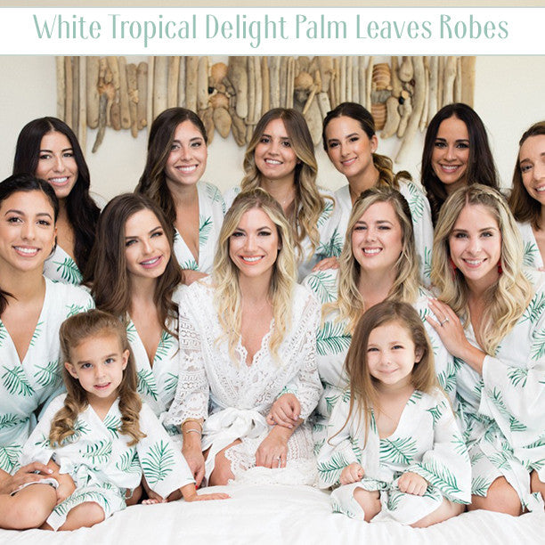 Blush Tropical Delight Palm Leaves Bridesmaids Robes Set