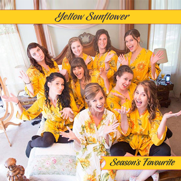 Set of 9 Bridesmaids Roes in Yellow Sunflower- Floral wedding Robes 