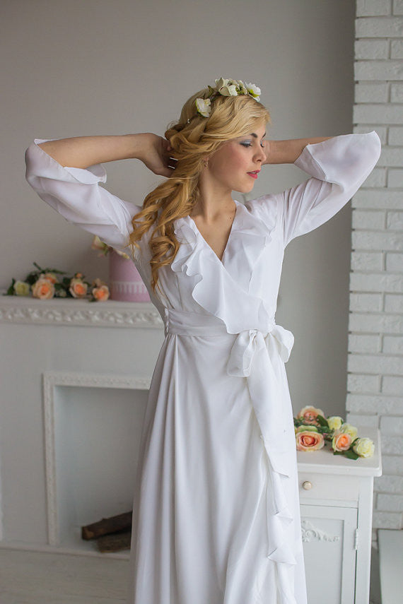 All White Bridal Robe from my Paris Inspirations Collection - Ruffled Trimmed Robe in White