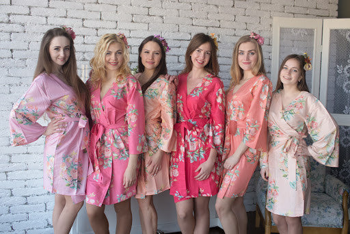 Dreamy Angel Song Pattern- Premium Strawberry Pink Bridesmaids Robes 