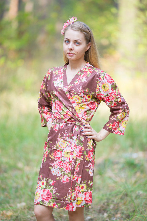 Brown Rosy Red Posy Robes for bridesmaids