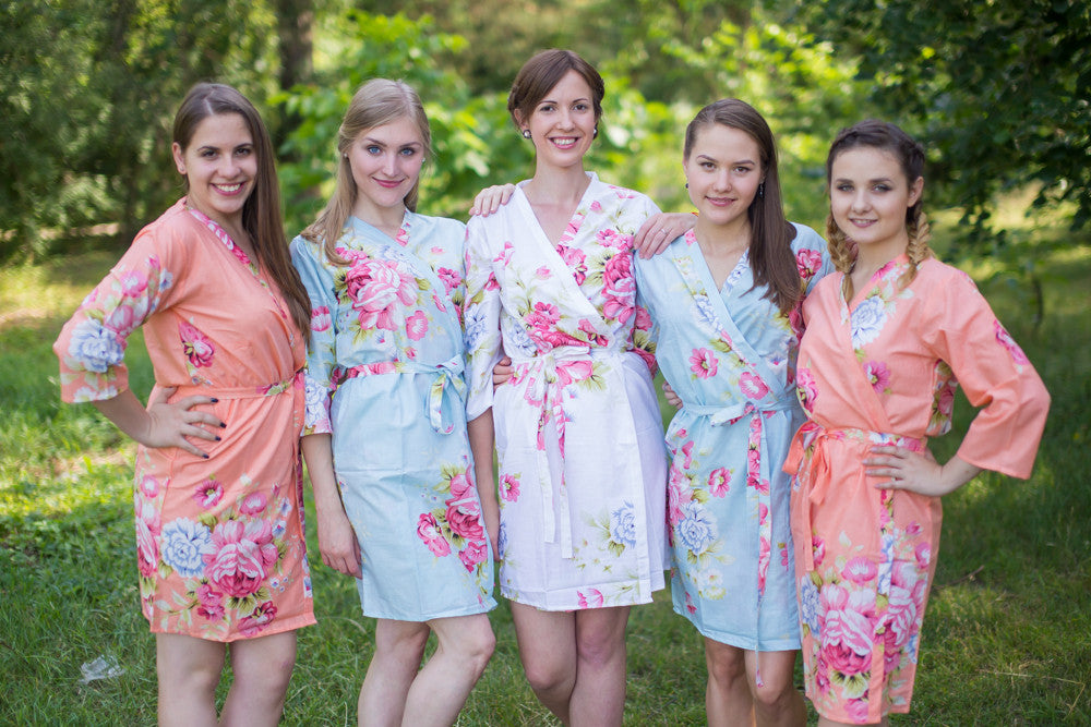 Peach and Light Blue Bridal Party Robes