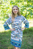 White Blue Aztec Geometric Robes for bridesmaids | Getting Ready Bridal Robes