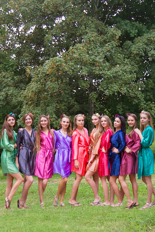 Mismatched Solid Satin Silk Robes in Bright Tones