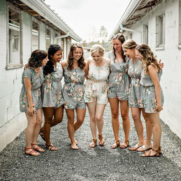 Gray Mismatched Styles Dreamy Angel Song Bridesmaids Rompers Set