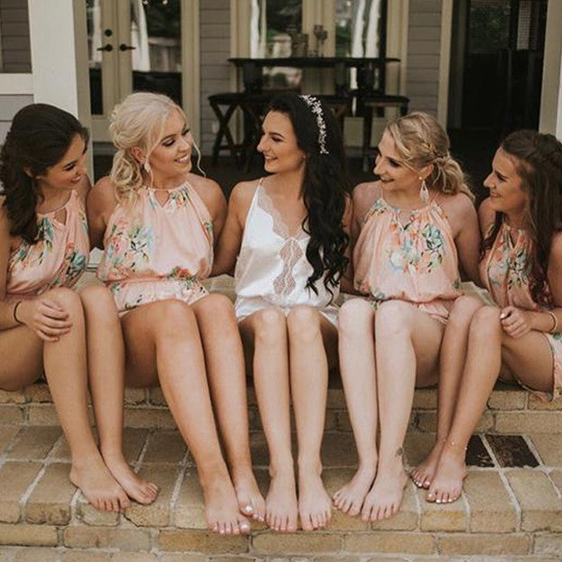 Blush Halter Style  Dreamy Angel Song Bridesmaids Rompers Set