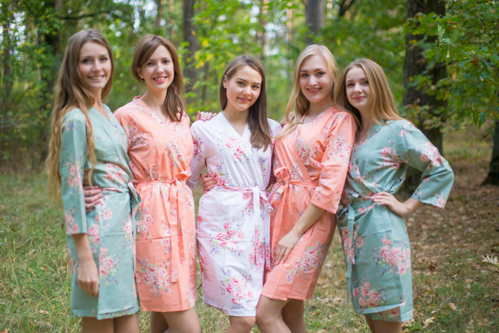 Grayed Jade and Peach Wedding Color Robes