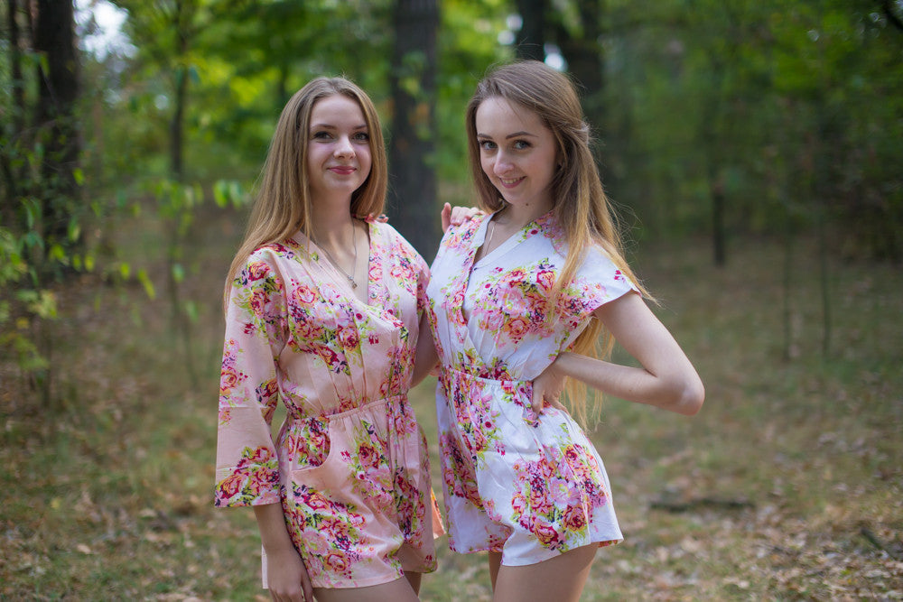 Crossover Style Bridesmaid Rompers in Floral Posy Pattern