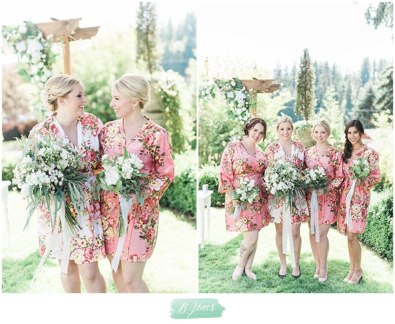 Coral Rosy Red Posy Robes for bridesmaids