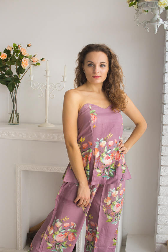 Blush, Lilac and Plum Wedding Colors Pj Sets in Strapless style 