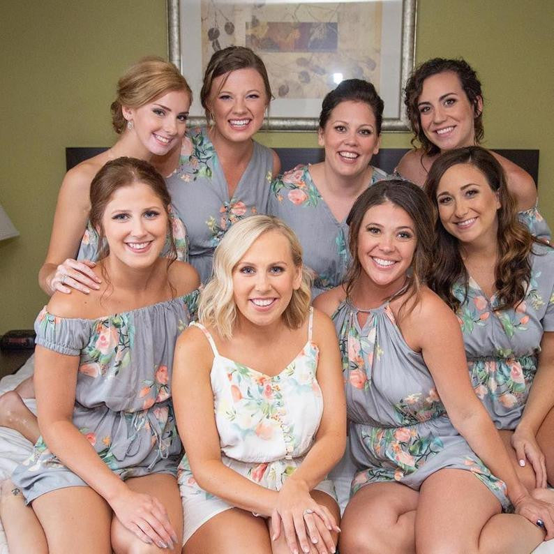 Gray Mismatched Style  Dreamy Angel Song Bridesmaids Rompers Set