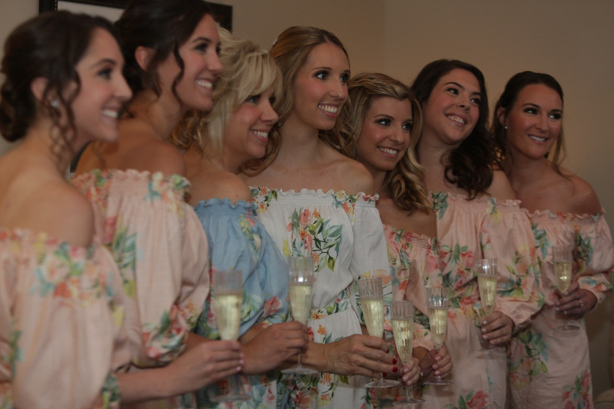 Blush and Dusty Blue Off the shoulder Style Dreamy Angel Song Bridesmaids Rompers Set