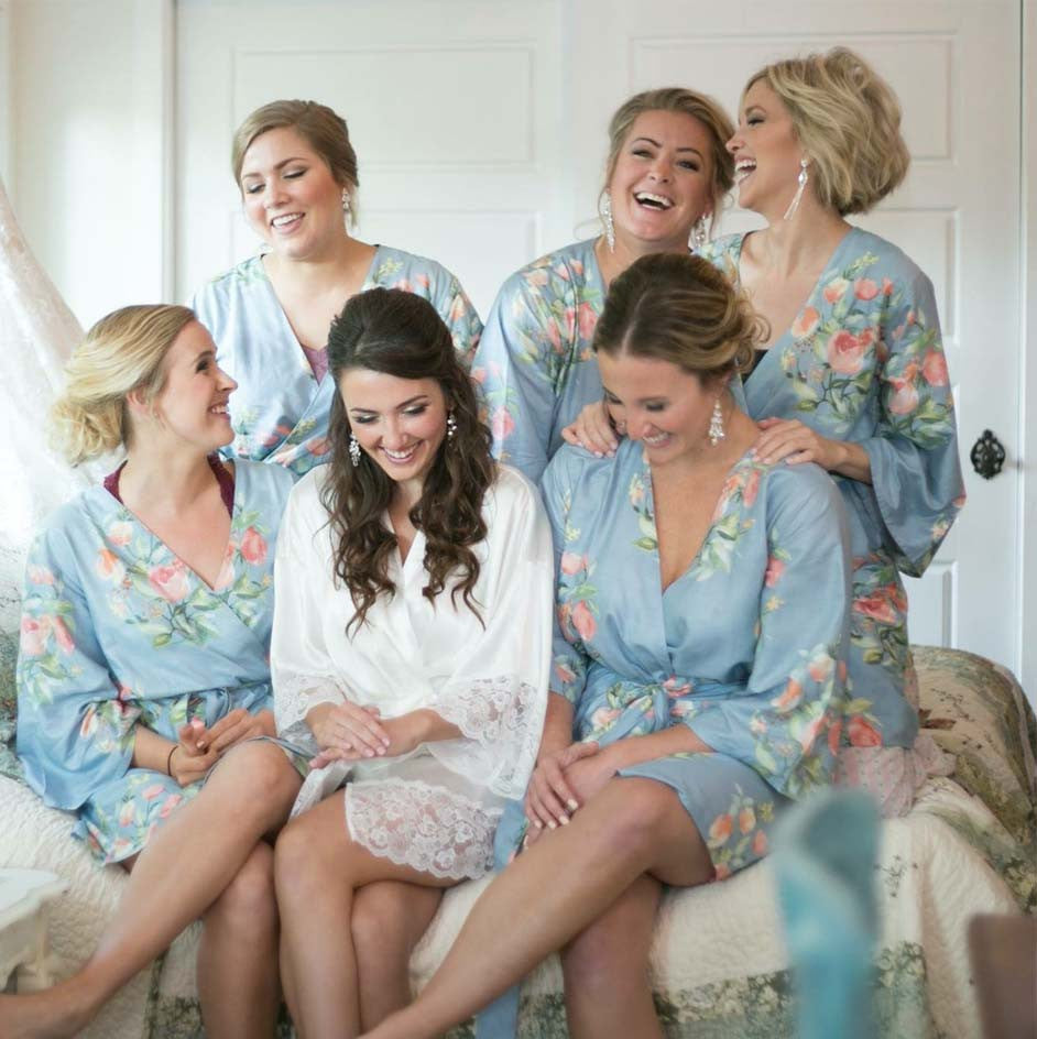 Dusty Blue Dreamy Angel Song Bridesmaids Robes Set