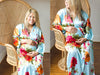 Light Blue Silk Large Floral Blossom Maternity Robe