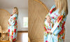 Light Blue Silk Large Floral Blossom Maternity Robe