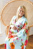 Light Blue Silk Large Floral Blossom Maternity Robe