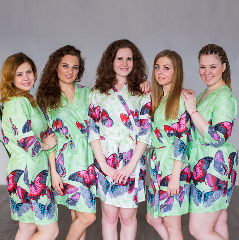 Mint All Over Butterflies Robes for bridesmaids | Getting Ready Bridal Robes