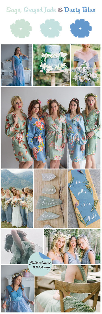 Sage, Grayed Jade and Dusty Blue Wedding Color Robes - Premium Rayon Collection