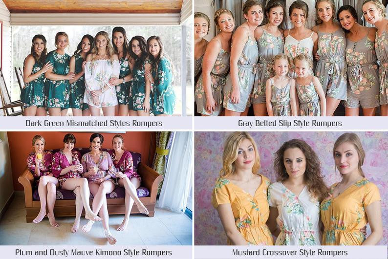 Gray Mismatched Styles Dreamy Angel Song Bridesmaids Rompers Set
