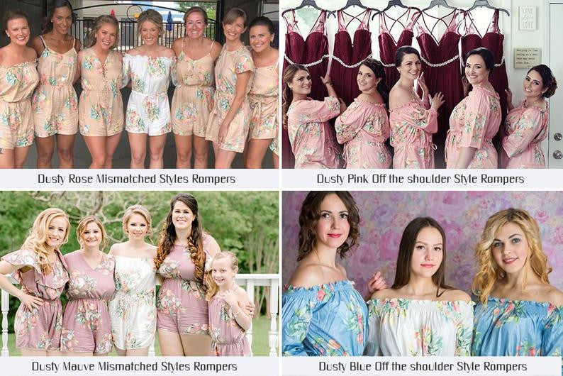 Ice Blue Mismatched Styles Dreamy Angel Song Bridesmaids Rompers Set