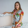 Silver Notched Collar Style Pj Sets in Large Flower Blossom Pattern