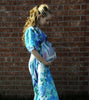 White Blue Watercolor Floral Delivery/Nursing Gown